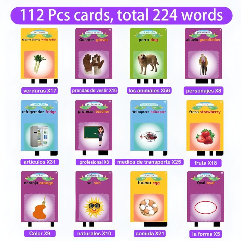 KIDGENIUS Bilingual English & Spanish Talking Flash Cards for Toddlers - 224 Sight Words Interactive Educational Toy for Kids Ages 1-8 - Perfect for Children’s Day & Summer Holidays