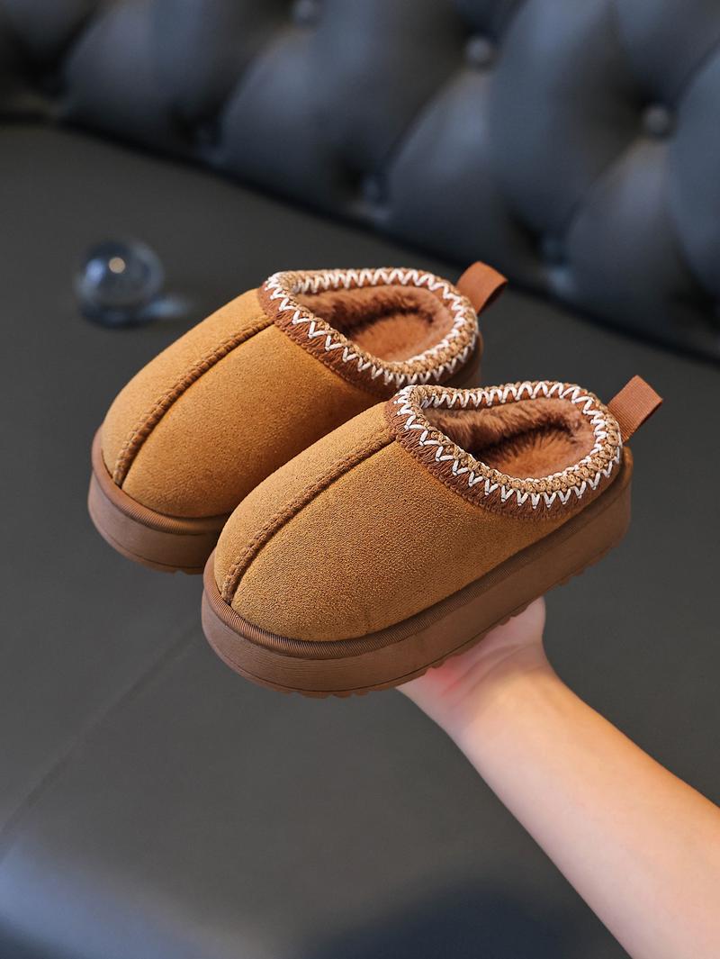 New Autumn Winter Kids Slippers, Simple Style Girls Indoor Home Fleece Lined Thick Warm Bottom Boys Bedroom Slippers, Fuzzy Warm Slippers