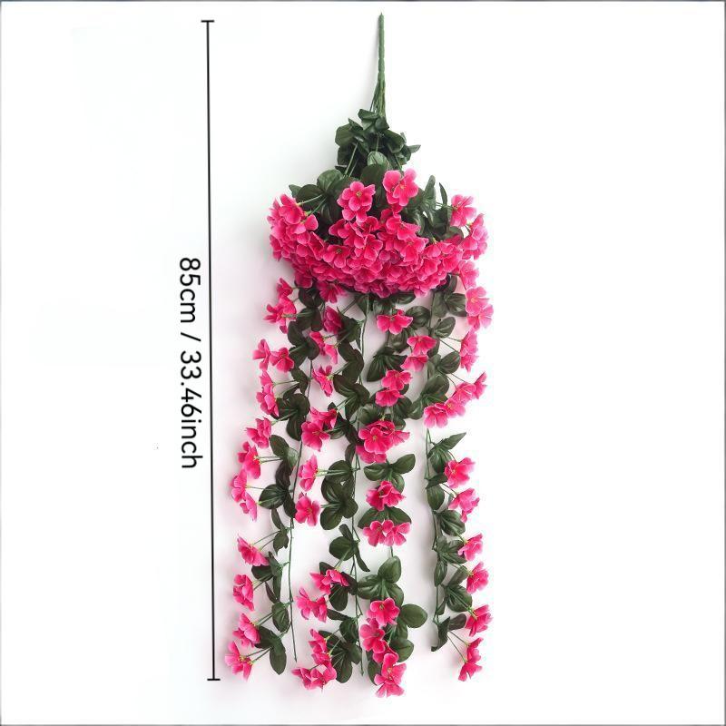 2-Pack Artificial Violet Wall Hanging Basket Flowers, Suspended Wreath Vines Petals, Ideal for Home Party Wedding Outdoor Decorations, Decorative Faux Flowers