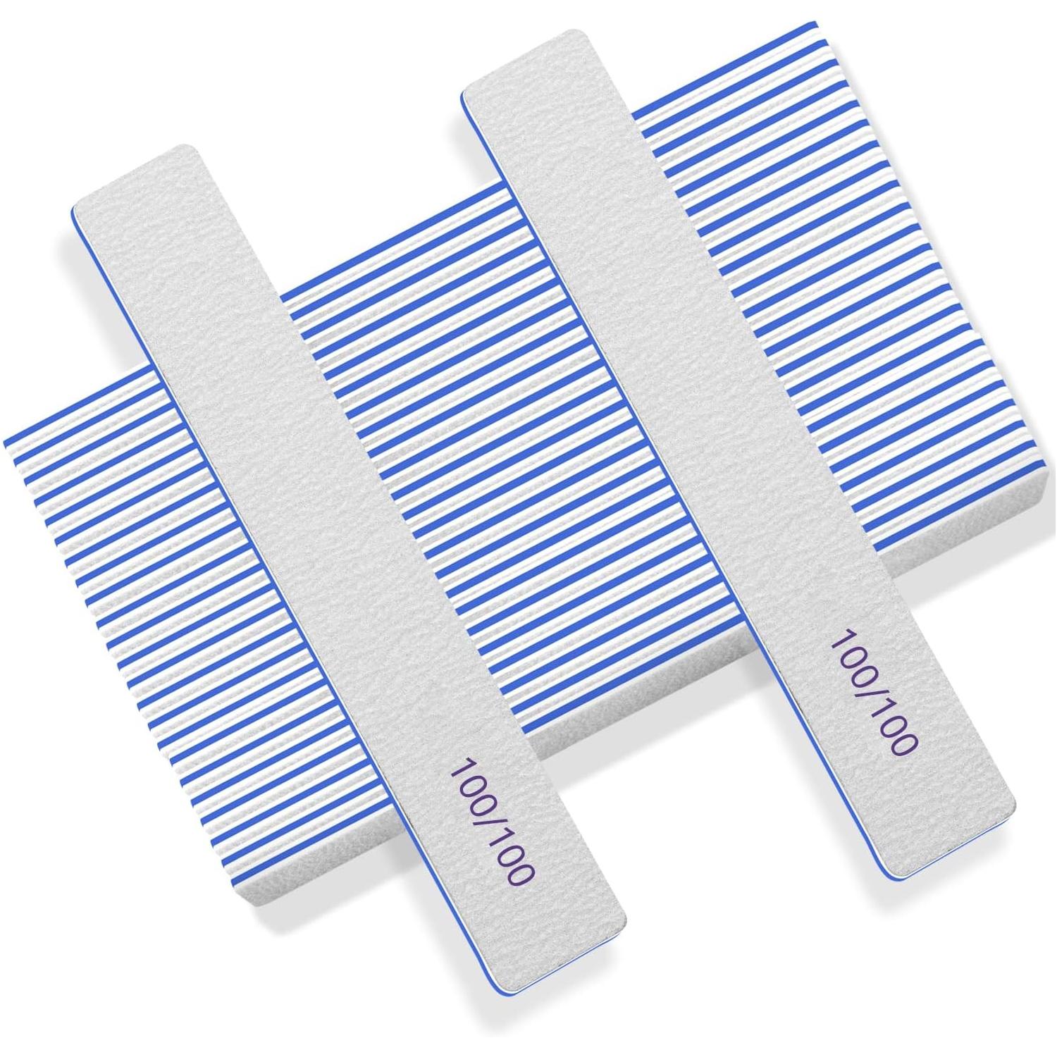 50pcs 80/80,100/100,100/180 Grit Nail Files Acrylic Nails Emery Boards File Professional Nail Art Tools for Home,Salon,Strong,Double Sided