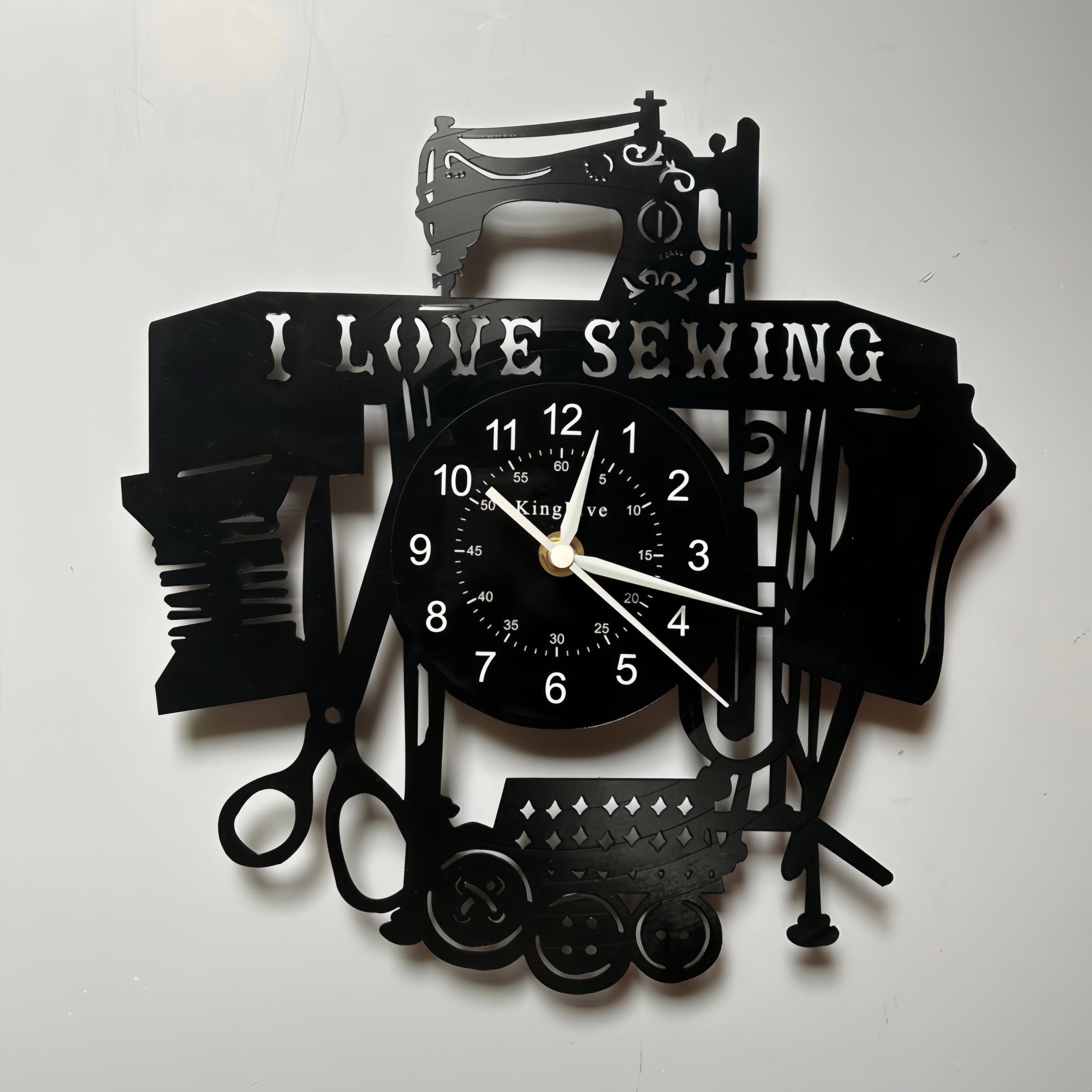 Exclusive Sewing Enthusiast Vinyl Wall Clock, Bold I Love Sewing Slogan, Perfect for Sewing Studio, Tailor Shop, Craft Room, Clothing Store