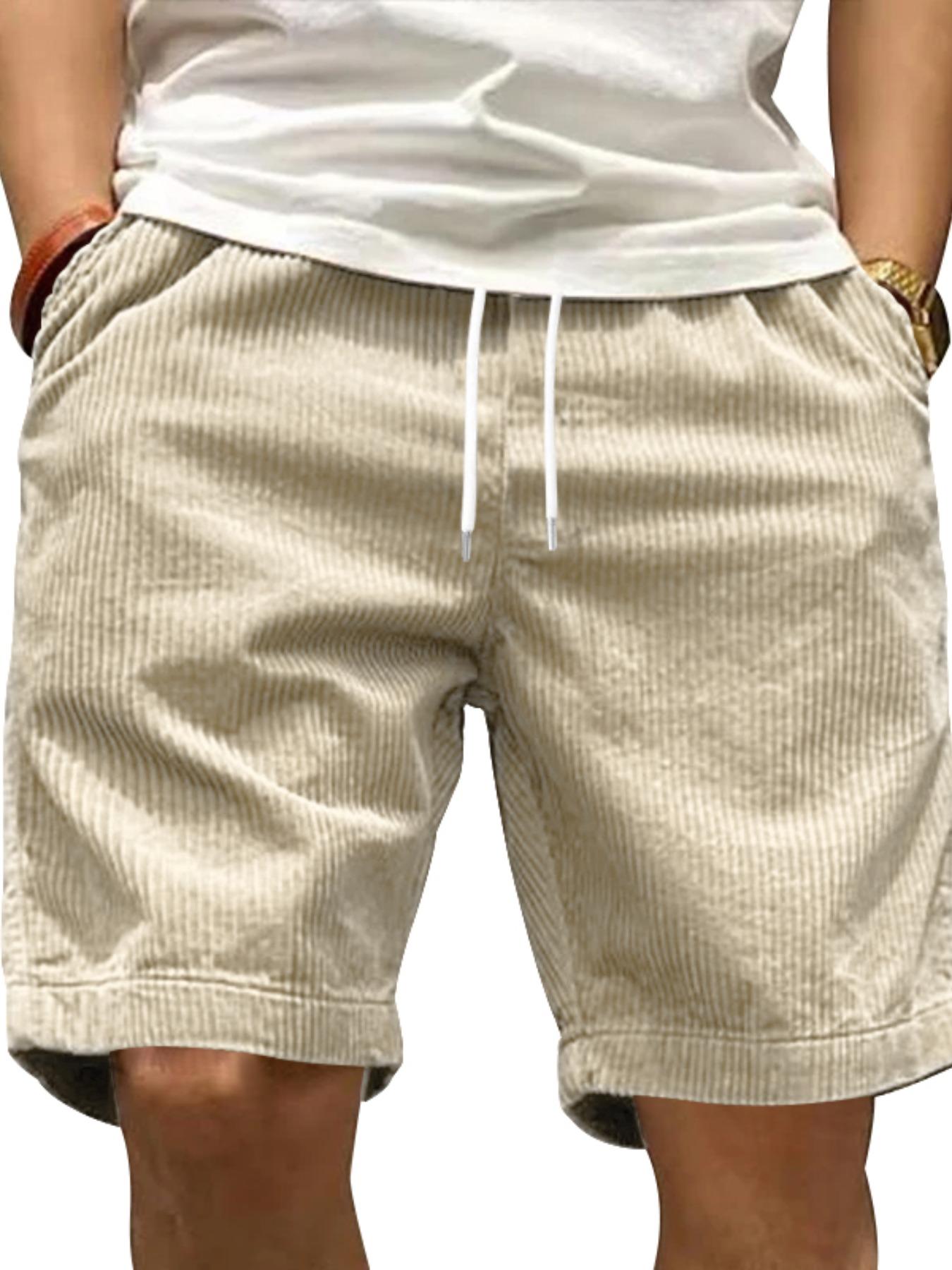 Men's Solid Pocket Corduroy Shorts, Loose Casual Comfy Breathable Shorts for Summer, Men's Bottoms for Daily Wear