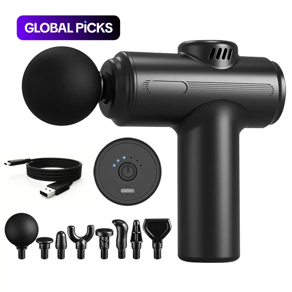 USB Rechargeable Handheld Electric Massager, Mini Muscle Massager with 8 Replaceable Heads, Professional Neck and Shoulder Relaxation Tool, Lightweight, Durable, Neck Shoulder Relaxer, Cordless Rechargeable Massagers #GLOBAL PICKS