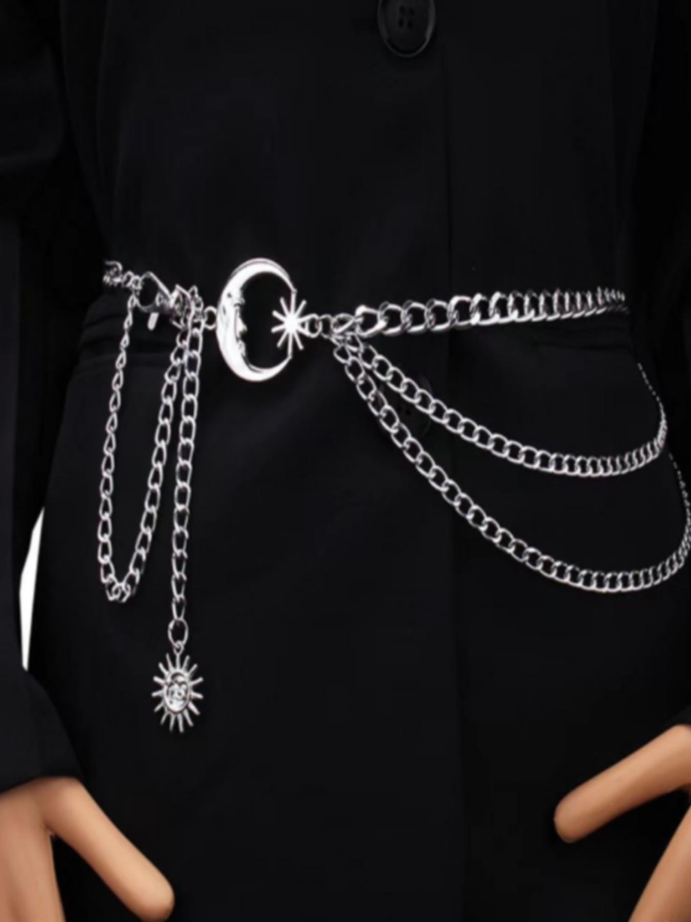 Hiphop Punk Crescent Body Chain, Multi-Layer Metal Moon Necklace, Trendy Accessory for Street Style, Unisex Fashion Jewelry