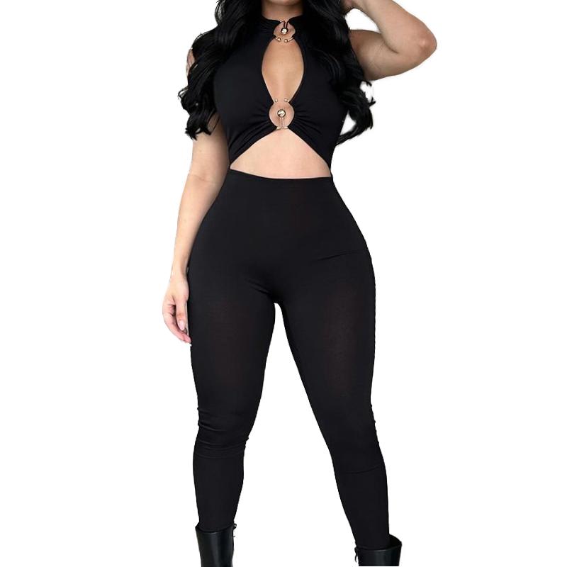 Women's Solid Color Sleeveless Yoga Suit Slim-fitting Jumpsuit High Waist Sexy Hollow Suit Fitness One-piece Sports Belly-exposed jumpsuit