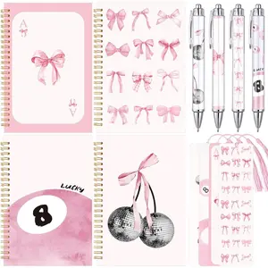 12 count  Bow Stationery Set Gifts, A5 Spiral Notebooks  Aesthetic Ruled Notebooks with Ballpoint Pens Bookmarks for  to School Office Classroom Prize Suffers()