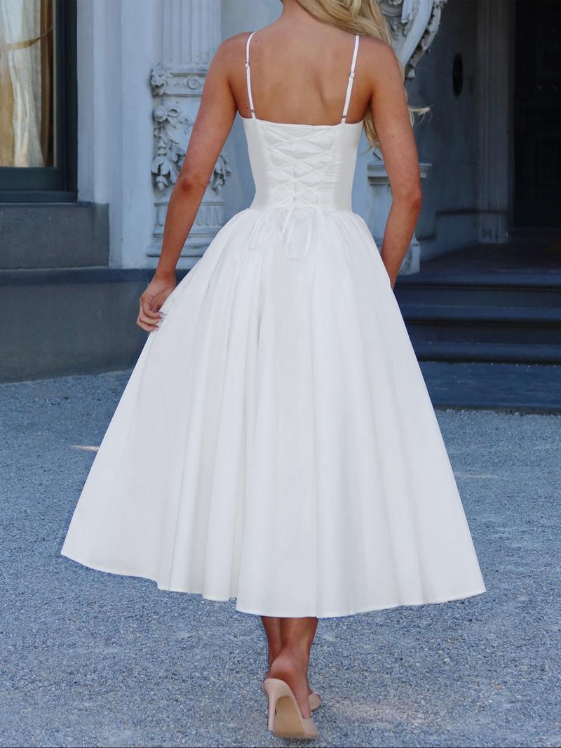 Pure Color Elegant Sleeveless Long Dress, Waist Cinched Design, Fitted Style, Plain Pattern, Perfect for Various Occasions