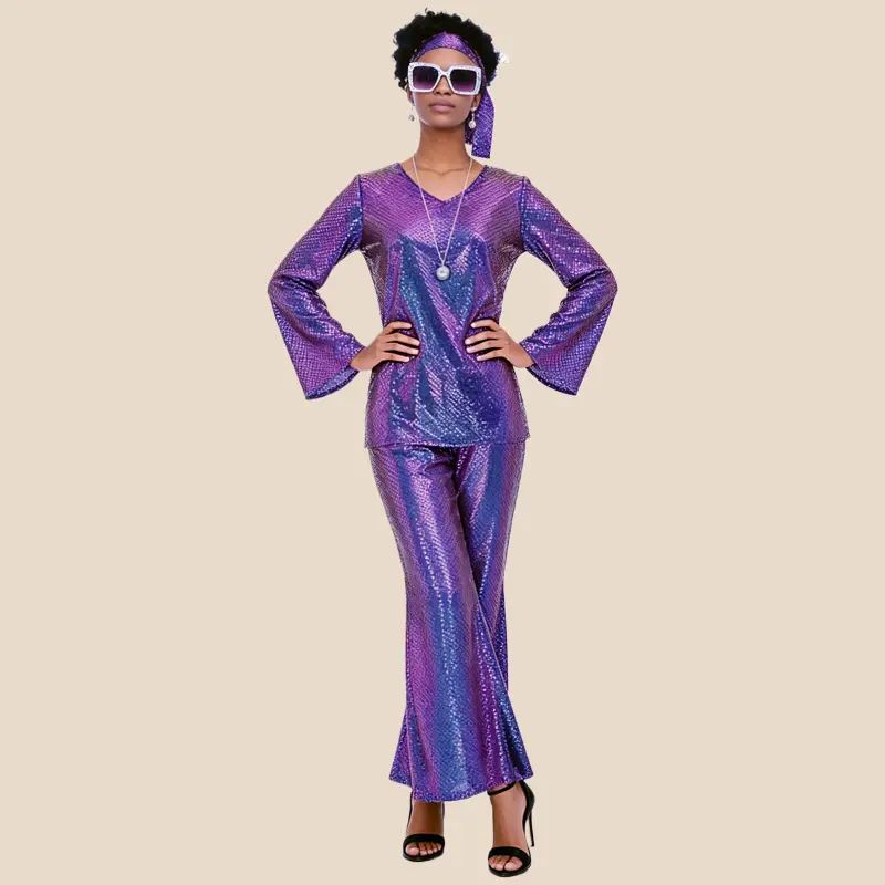 70s Retro Shiny Disco Outfit Hippie Style Costume For Halloween Party Stage Performance Cosplay Clothes