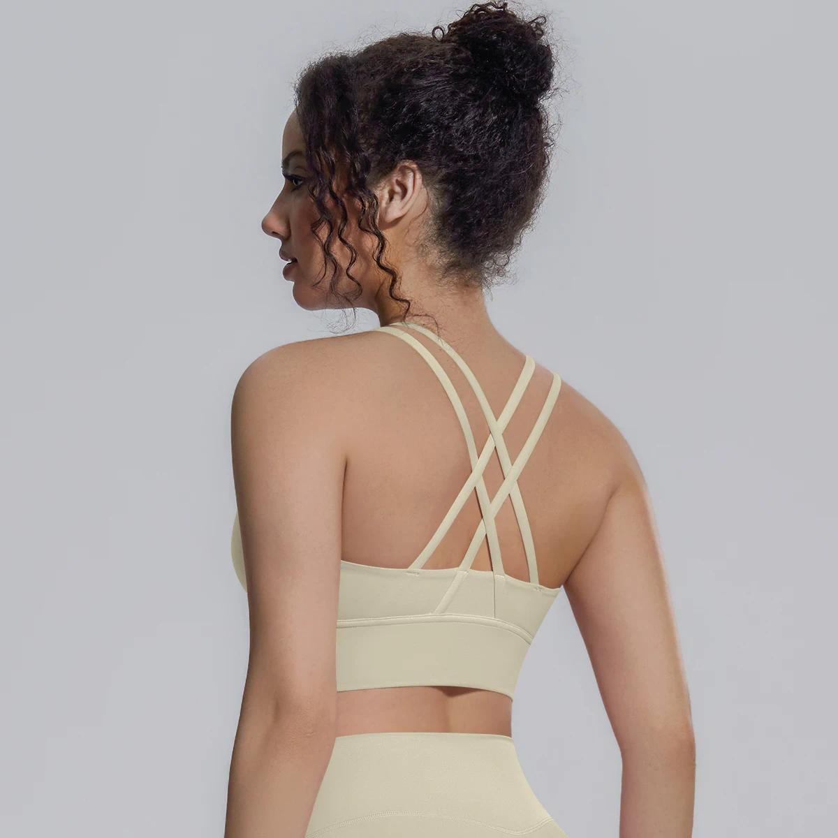 Summer Cross Straps Woman Yoga Bra Shock-absorbing Running Yoga Tank Top with Chest Pad Sexy Beautiful Back Gym Yoga Brassiere