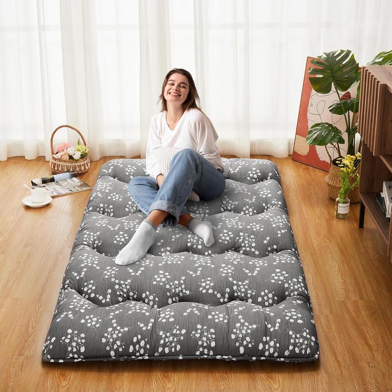 Floral Pattern Japanese Futon Mattress for Adults, Twin Full Size Futon Mattress for Guest Room Kids Room, Sleeping Mattress for Floor Roll Up Camping Mattress