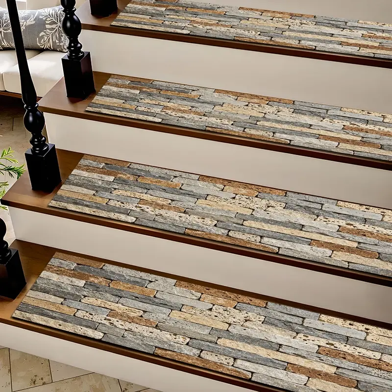 6/8/15 Piece Stair Mat Set, Stair Tread Rug, Retro Stone Texture, Non-Slip Rubber Bottom, Indoor Outdoor Use, Perfect for Kids, Elderly, Pets
