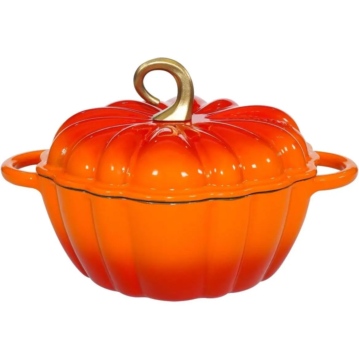Pumpkin Enameled Cast Iron Dutch Oven with Lid, 4.5 QT Heavy Duty and Dual Handles Pot, Serves 3-5 and Oven Safe for Bread Baking, Braising, Cooking Soup and Family Gifts, Orange