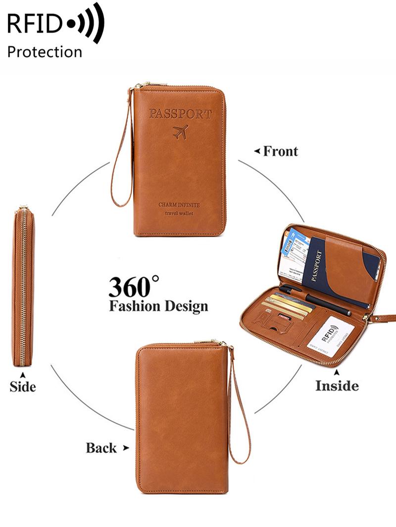 Fashionable Solid Color Passport Case, Passport Cover, Multi-functional Zipper Travel Card Holder, Durable Fashion Wallet Travel Accessories