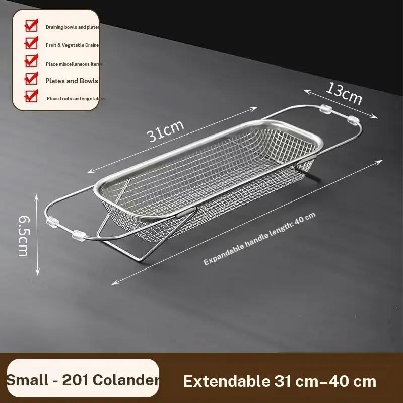 Extendable Stainless Steel Sink Drain Basket, Vegetable Washing Basin Rack, Kitchen Sink Drain Rack, Dishwashing Sink Bowl Rack
