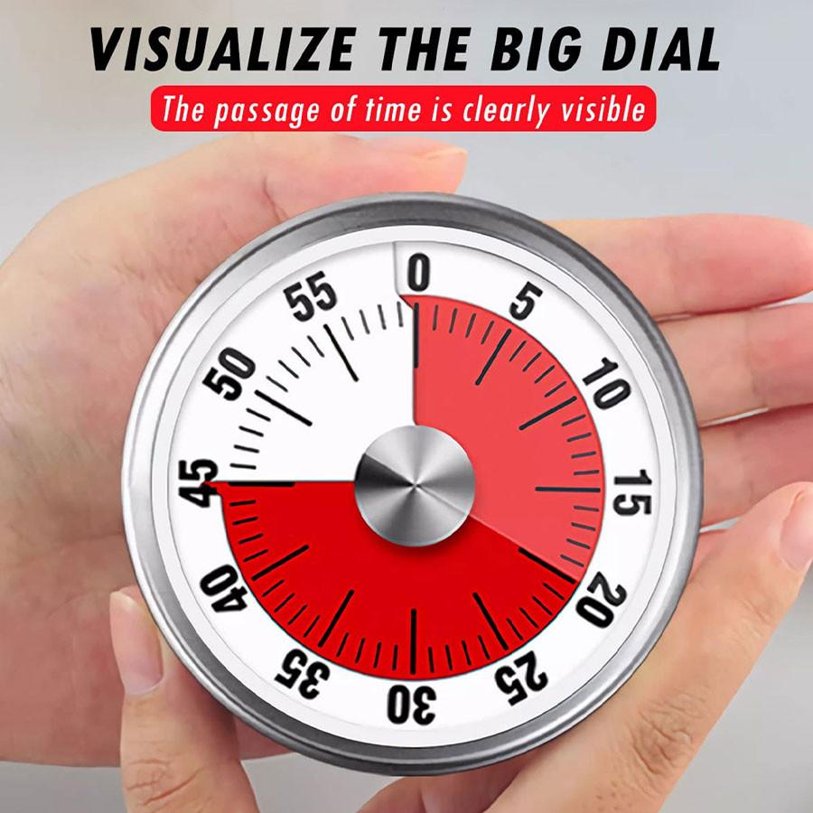 Mechanical Kitchen Cooking Timer, Loud Alarm Clock, Stainless Steel Body, No Battery Required, Magnetic Stand, Exquisite Design