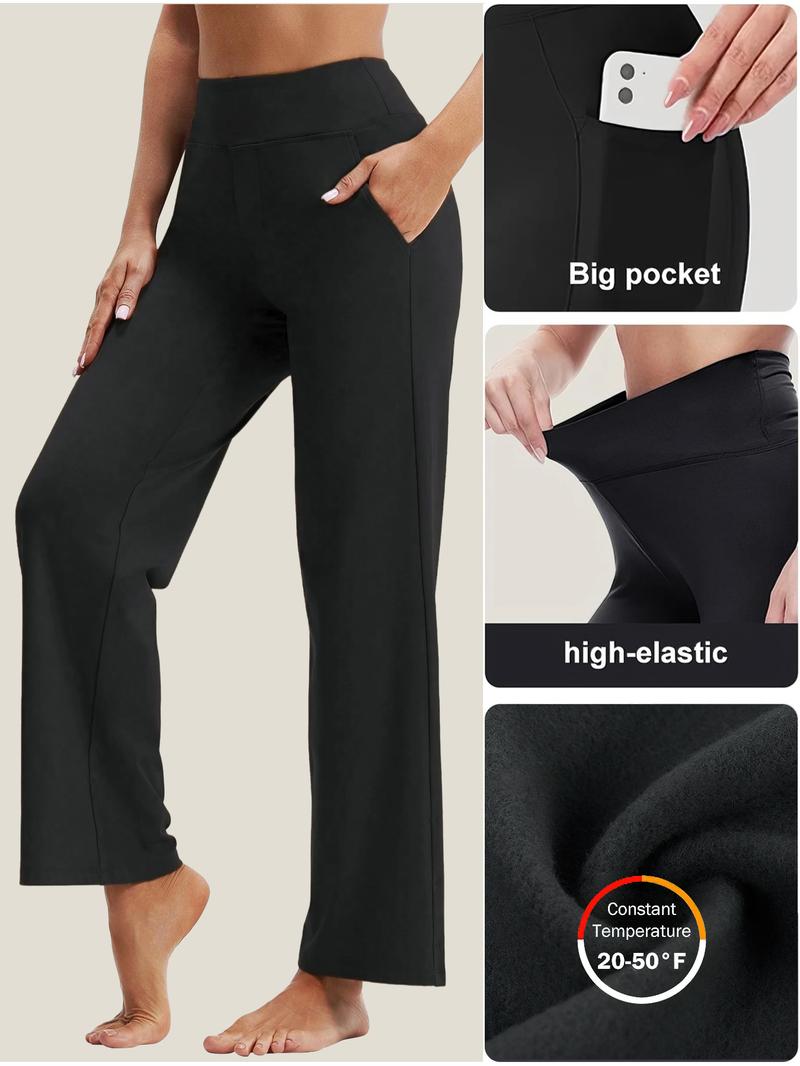 3PCS Pure Color Fleece Yoga Pants, High-Waisted Straight-Leg Jumpsuit Style Minimalist Bottoms Everyday Pants Womenswear Basic