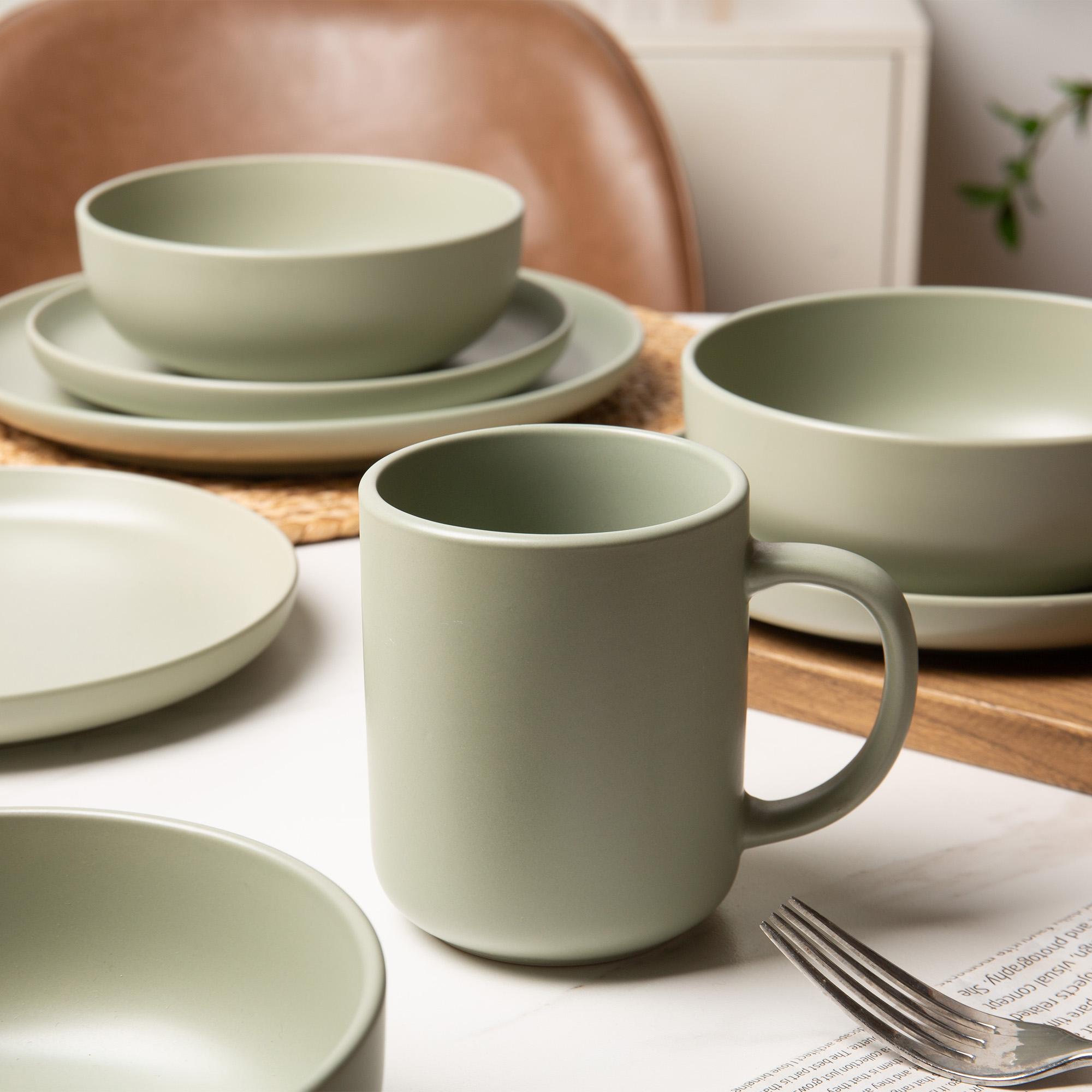 【TikTokShopBlackFriday】12-Piece Stoneware Dinnerware Set with or without Mugs | Plates, Bowls, Optional Mugs | Microwave & Dishwasher Safe | Non-Toxic, Stackable Matte Glaze Tableware for 3–4