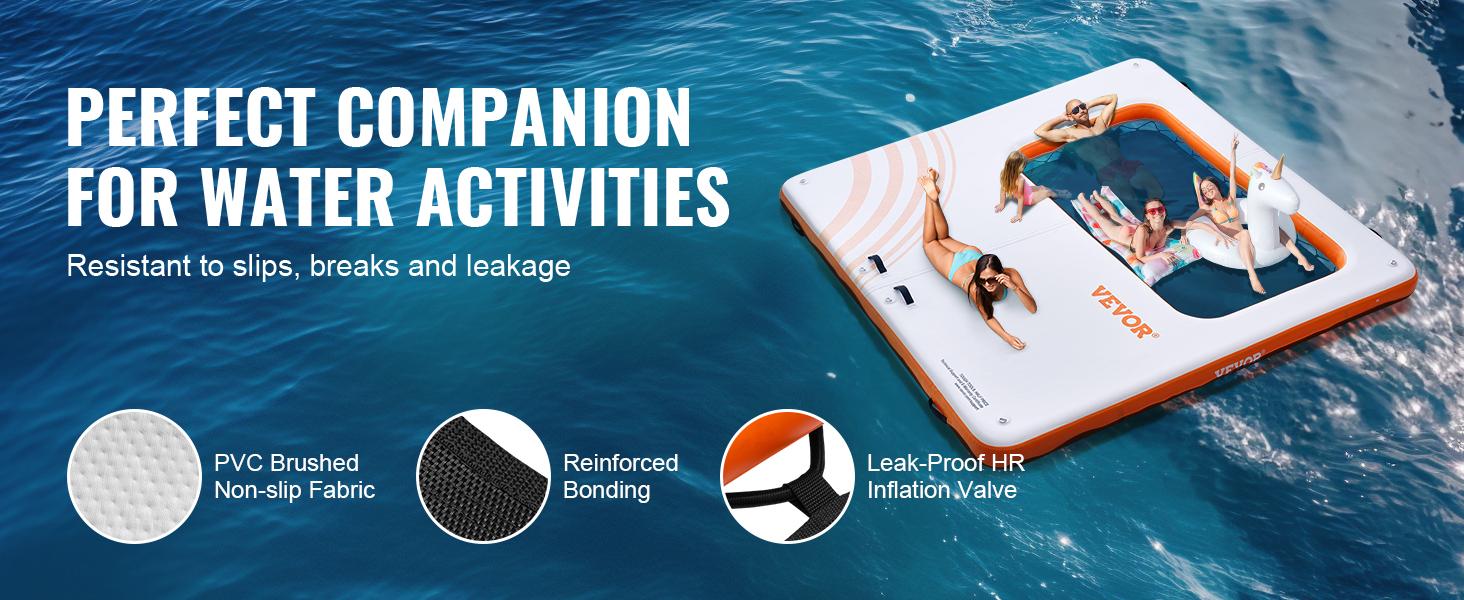 VEVOR Inflatable Floating Dock, 10x10FT Inflatable Dock Platform with 4*7FT Trampoline Mesh Pool, Non-Slip Floating Platform Water Mat with Portable Bag Detachable Ladder for Pool Beach Relaxation