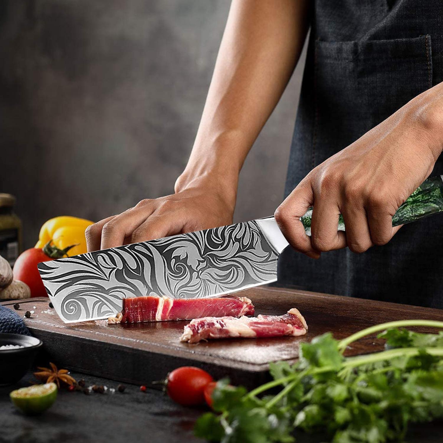 1piece Damascus steel, Stainless textured Japanese knife laser blade kitchen knife professional set sharp fish bread boning knife, gift for friends