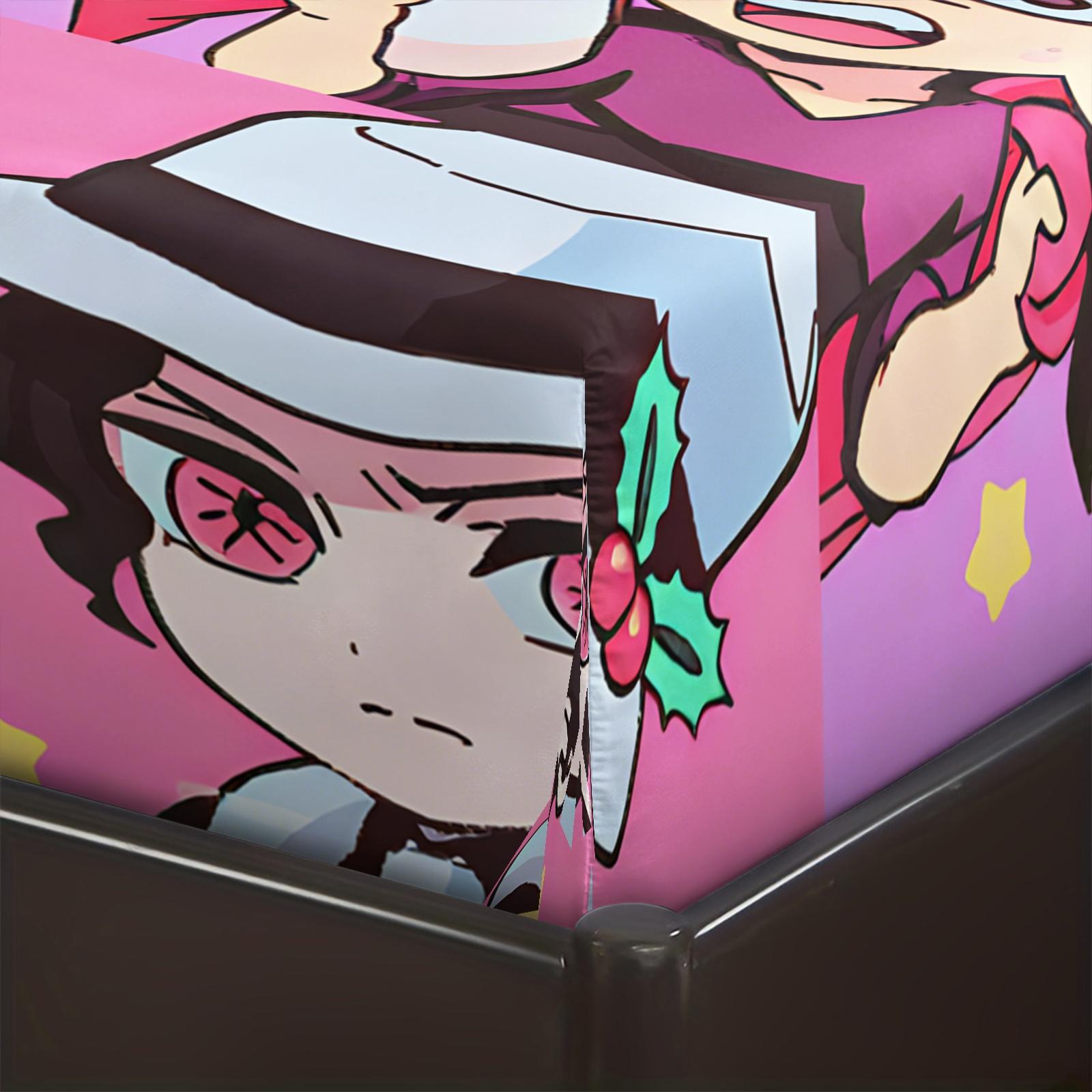 3-Piece Demon Slayer Bedding Set, Comfortable Printed Design, Includes 1 Fitted Sheet & 2 Pillowcases, Non-Slip, Perfect Gift, Bed Sheets