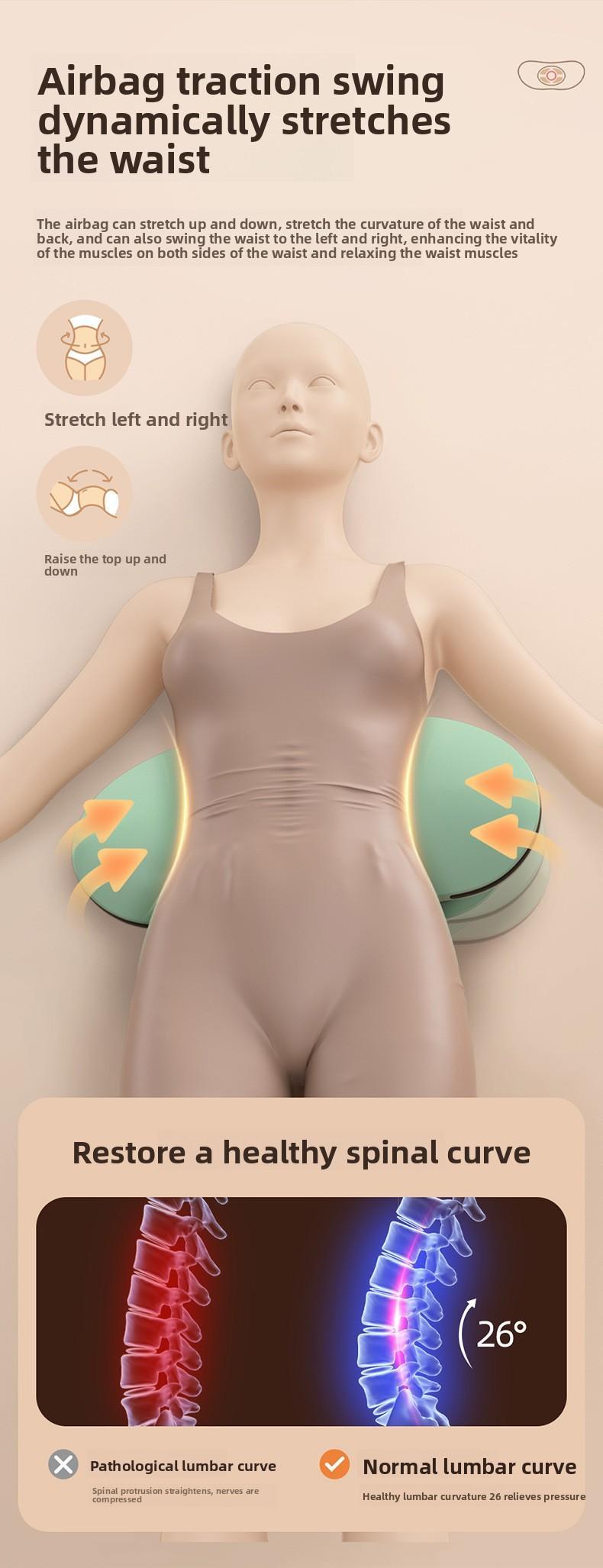 Waist massager Intelligent pulse traction lumbar vertebra Waist heating vibration Inflatable relaxation lumbar massager EMS pulse + red light + wormwood hot compress, pulling exercise waist back, multi-frequency vibration