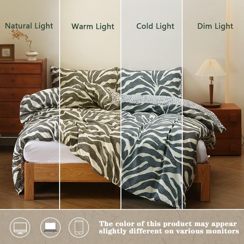 3-Piece Zebra Leopard Print Bedding Set, Reversible Design, Includes 1 Duvet Cover  + 2 Pillowcases, No Insert Soft Comfortable Fabric, Spring Bedroom Decor