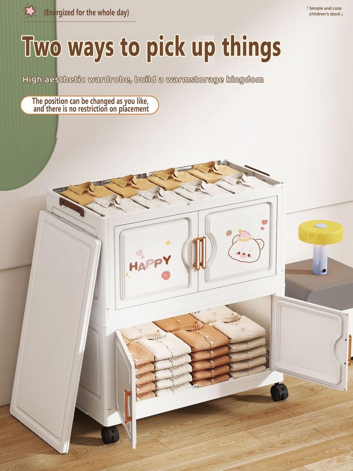 Foldable Plastic Storage Cabinet, Multi-Layer Home Organizer, Easy Assembly, Bedroom & Living Room Use, Baby Closet, Nursery, Modern Style, Cupboard