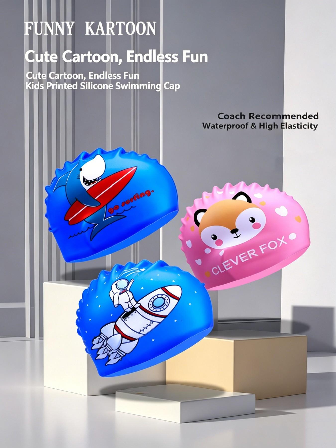 Tour Kids Silicone Swim Cap, Unisex Long Hair Waterproof Ear Protection, Comfortable Non-Pressing Cute Swim Hat, Swimming Gear