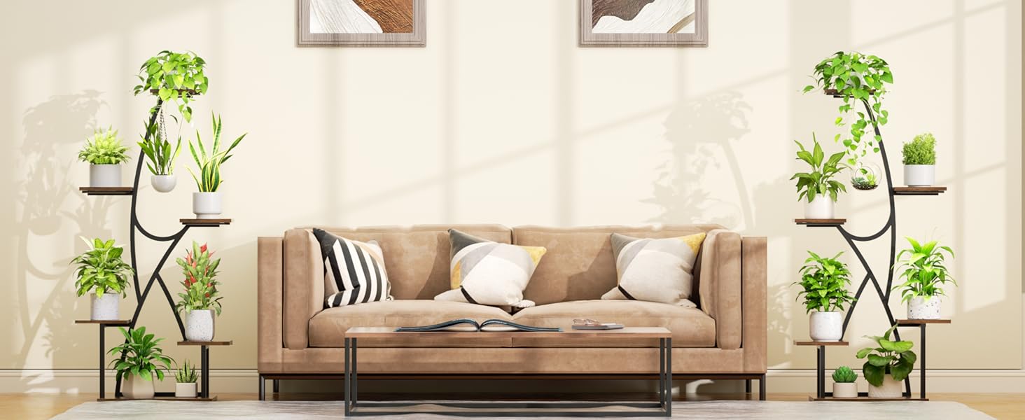 2 Pack 45" Tall 12 Tiered Plant Stand with Grow Lights for Indoor Plants - Corner Plant Shelf, Sturdy Iron Structure, Dimmable Full-Spectrum Lights, Easy Assembly, Perfect for Living Room & Patio Hanging Baskets