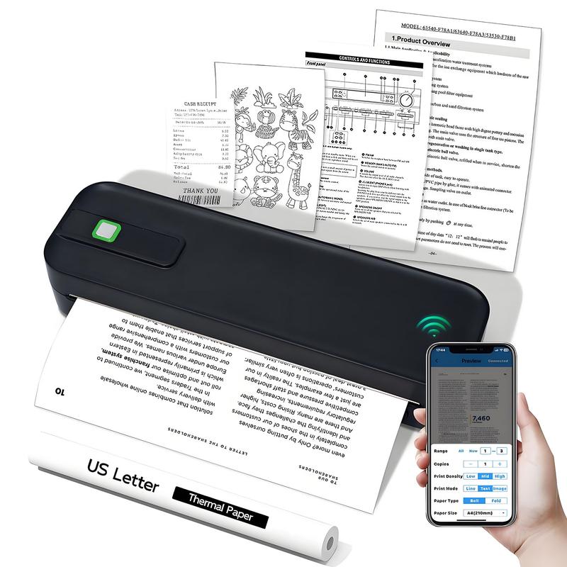 Portable Inkless, Supports A4 Paper Size, Prints Resumes, Music Sheets, Exam Papers, Compatible with iOS & Laptops, Portable Handheld Printer