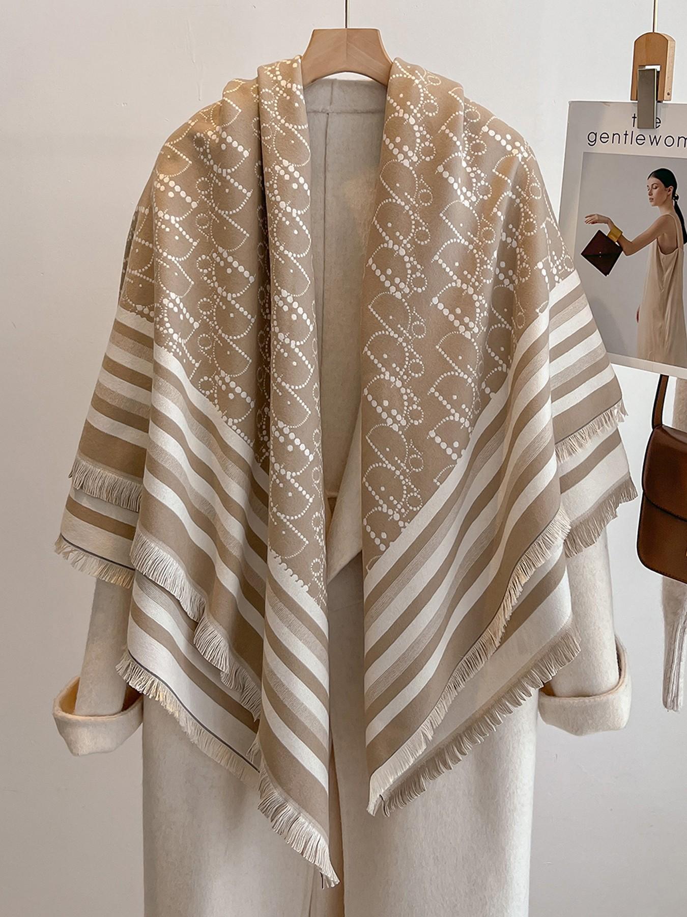 Women's Elegant Shawl Scarf, All-Over Print, Double-Sided Design, Warm Winter Outdoor Wrap, High-Quality Imitation Cashmere