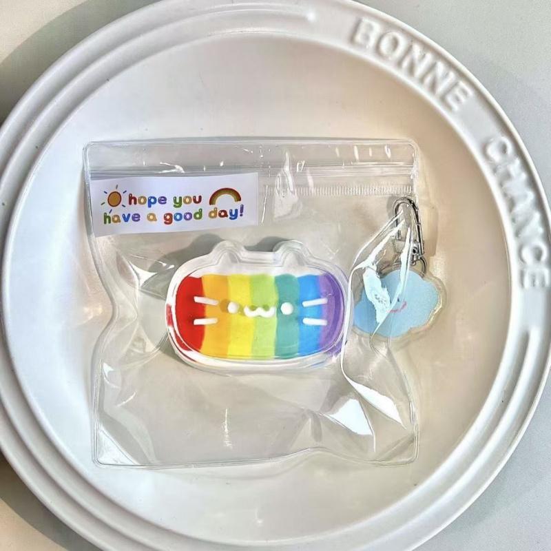 Rainbow Cat Cheese Squishy, Cute Slow Rebound Fidget Toy for Students, Super Muddy Stress Relief Squeeze Toy