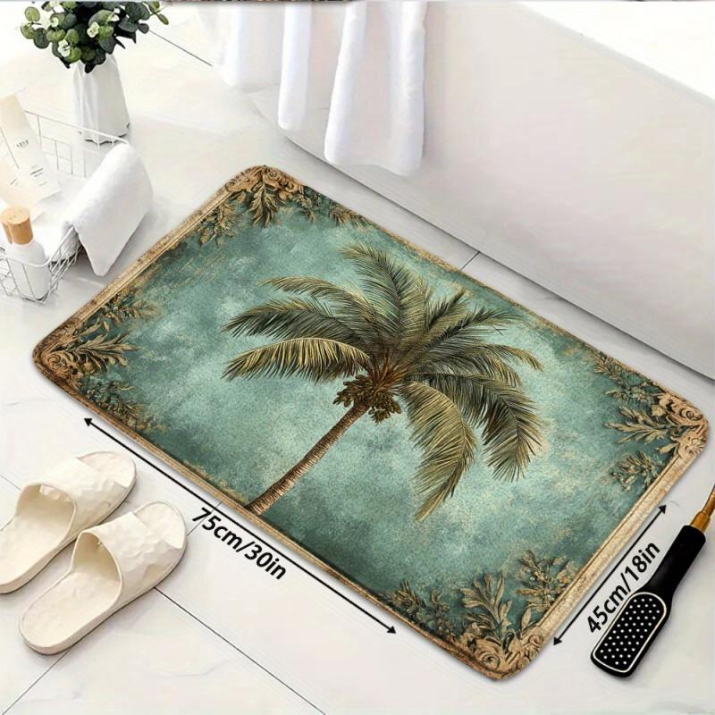 Tropical Retro Palm Tree Bath Mat Teal Background Eco Friendly Skin Friendly Ultra Soft Flannel Floor Rug Premium Non Slip Durable Absorbent Decorative Doormat For Bathroom Bedroom Living Room Kitchen Balcony Entryway Indoor Home Decor set Tropical Retro Palm Tree Bath Mat Teal Background Eco Friendly Skin Friendly Ultra Soft Flannel Floor Rug Premium Non Slip Durable Absorbent Decorative Doormat For Bathroom Bedroom Living Room Kitchen Balcony Entryway Indoor Home Decor set