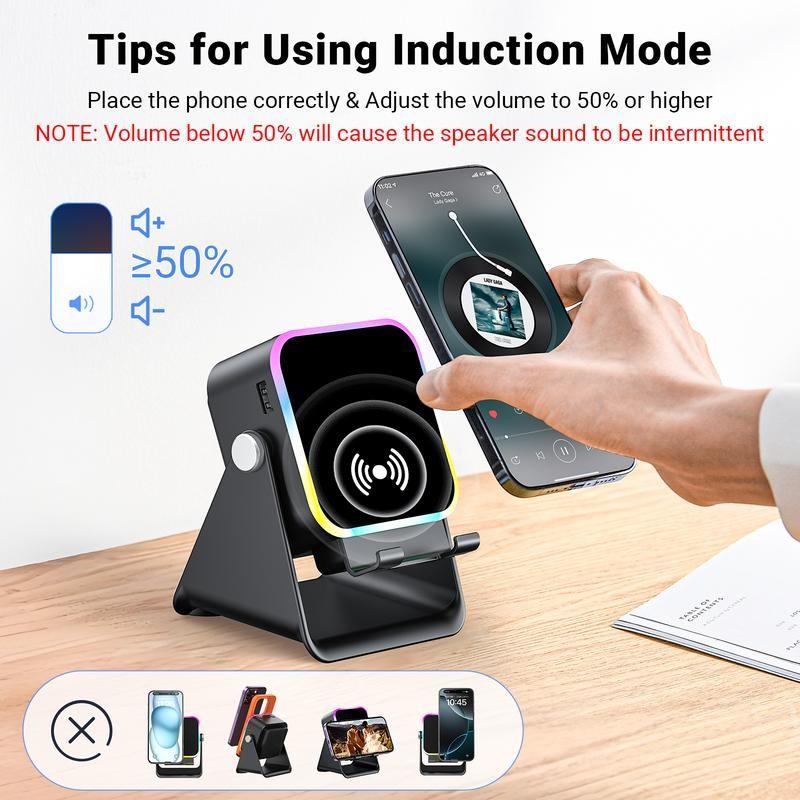 Wireless Bluetooth-compatible Audio Speaker Stand, 360° Adjustable Phone Tablet Holder, Colorful Ambient Light, Unisex Gift, Perfect for Home & Office