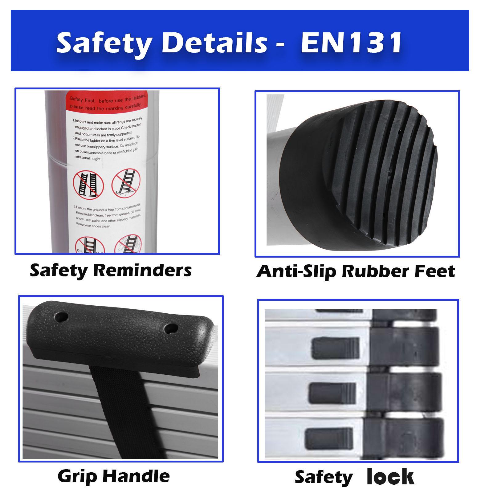 8.5FT 2.6M Telescoping Ladder Aluminum Multi-purpose Extension Ladder EN131 Standard, 330lbs Load, Portable Folding Ladder, 8 Steps, Easy to Collapse Space Saving, with Anti-Slip Feet