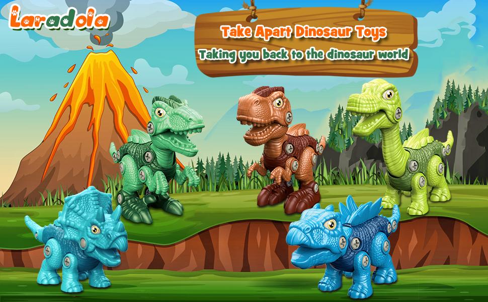 Laradola 5P Dinosaurs Toy Gift with Box & Electric Drill for Kids: Take Apart & Assemble Dinos STEM Kit - Educational Construction Building Playset Christmas Birthday Party Gift for Boy & Girl