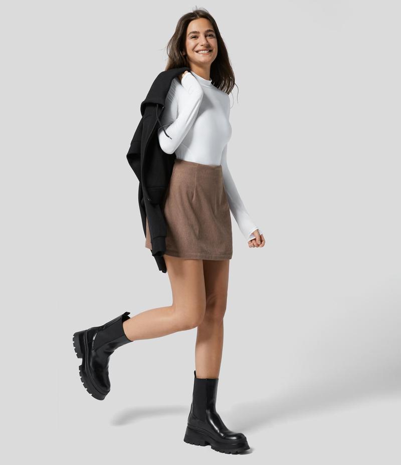 Halara High Waisted Invisible Zipper 2-in-1 A Line Mini Corduroy Casual Skirt   #TikTokShopHolidayHaul