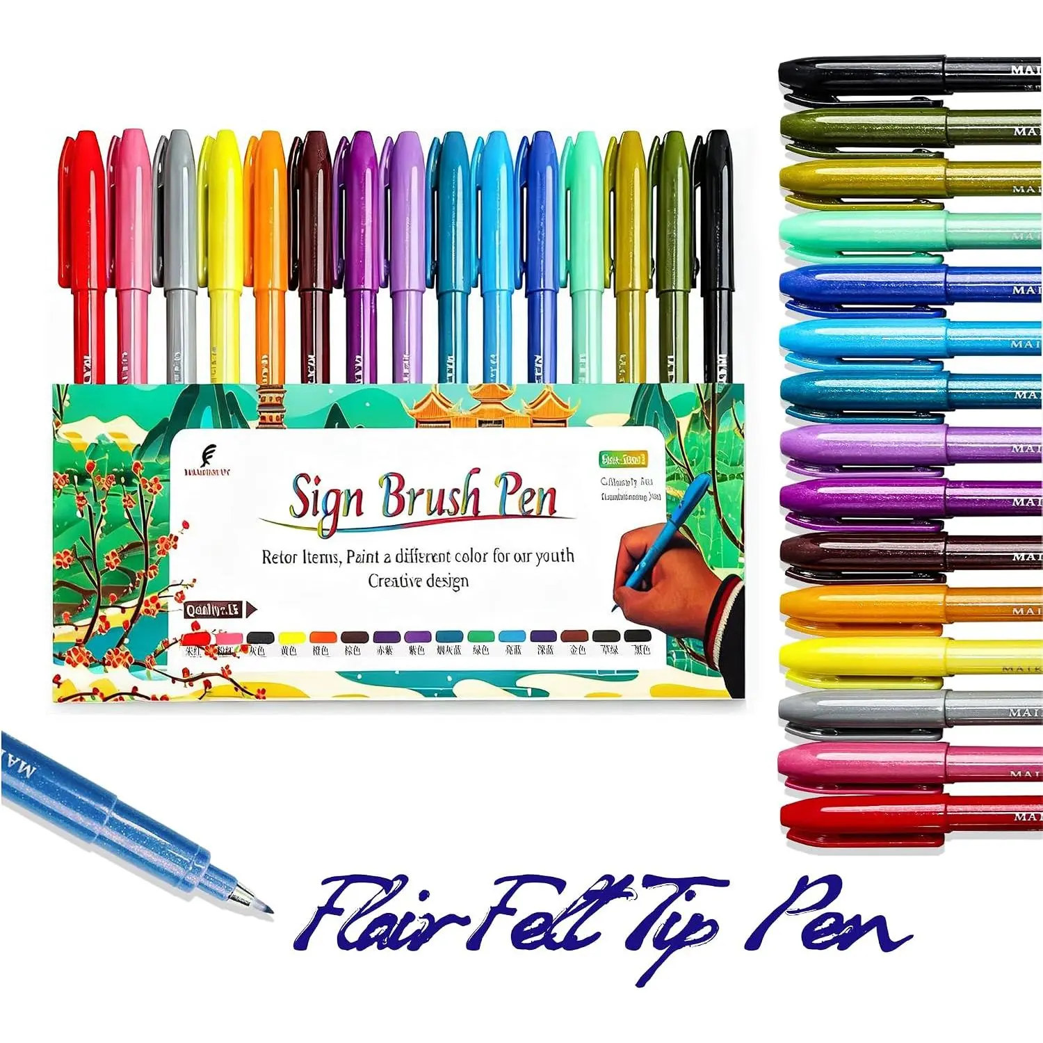 Sign Brush Pen, 15 count Calligraphy pen Fine Point(0.6mm)  Colors, Felt Tip Pens Art Brush Marker, Journaling Pen Set for Beginners Adult Hand Lettering Calligraphy