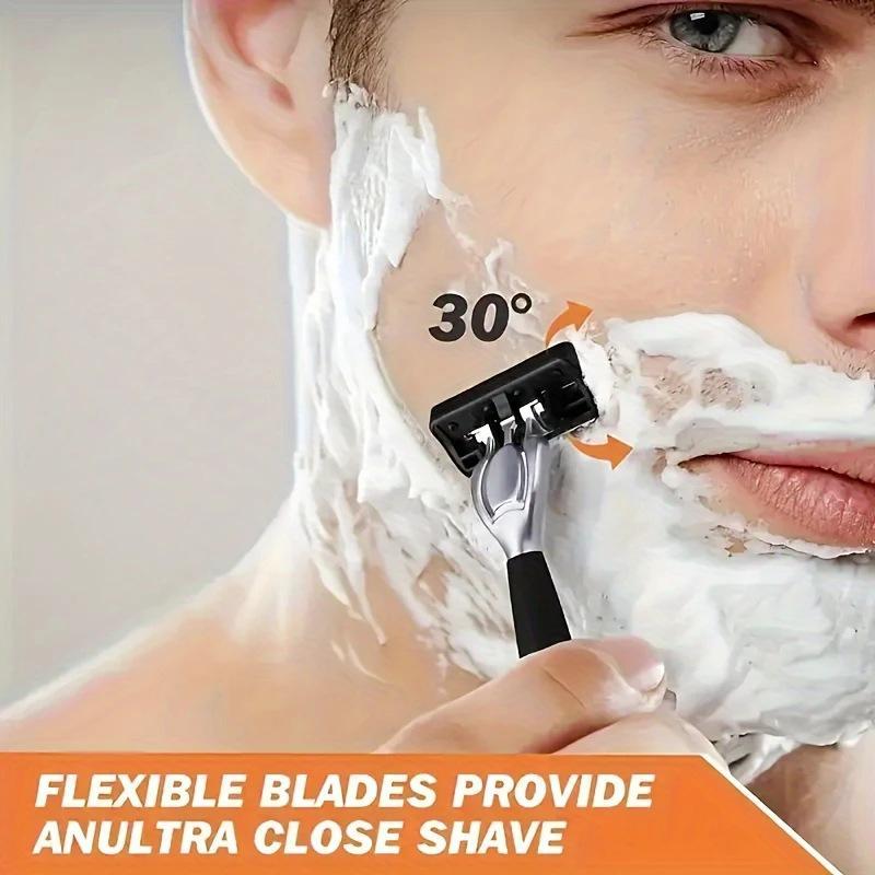 Manual Shaving Razor Set with Blade Holder, Anti-Cut Handle, Professional Sharp Blades, Daily Care Tool for Men, Suitable for All Ages
