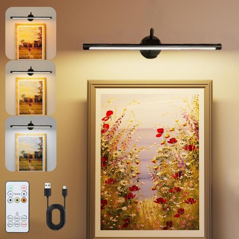 USB Rechargeable Wall-Mounted Picture Light, Dimmable Wall Lamp with Remote Control Adjustable Lighting for Gallery Art, Paintings and Portraits, Modern Mood Lighting