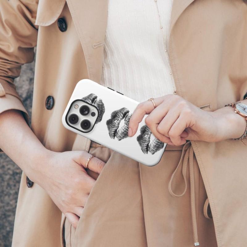 Trendy Y2K Kiss Tough Phone Case, Aesthetic Cool Graphic Cover for iPhone 17 16 15 14 13 12 11 Pro Max, Stylish Protective Accessory