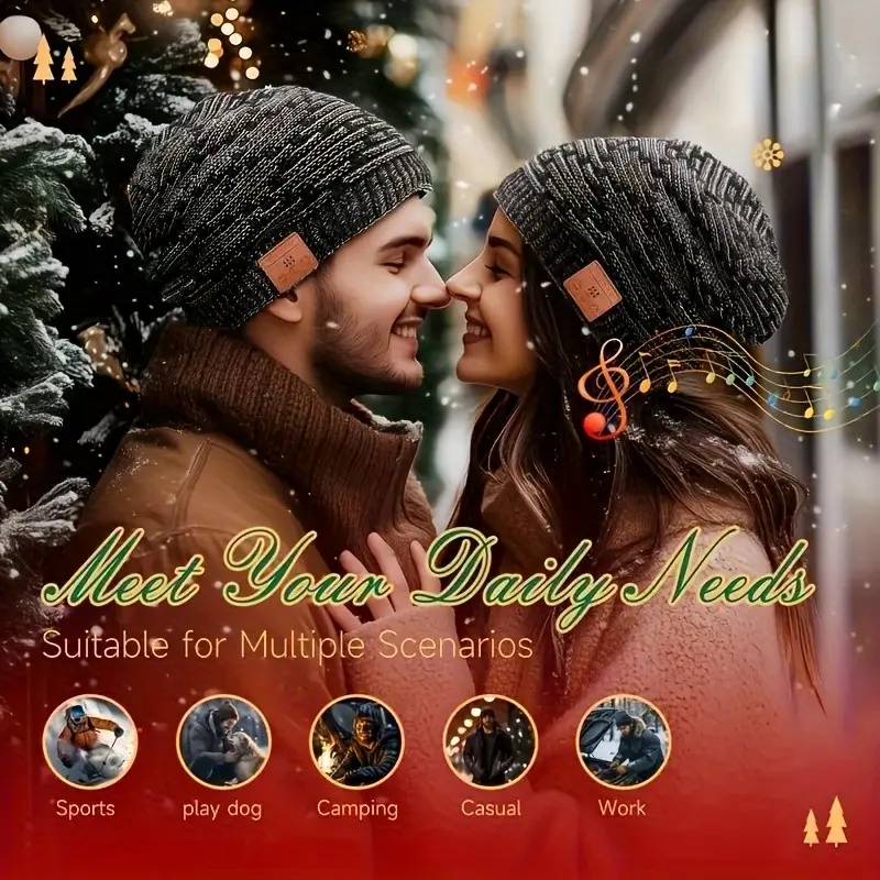 Wireless Bluetooth-compatible Knit Hat, Windproof Warm Earphone Cap, Hands-Free Call Music Play, Smart Winter Outdoor Hat