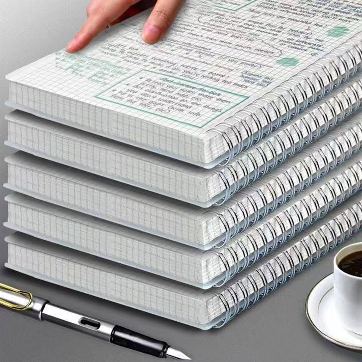 Spiral Grid Notebook, 1-Pack/4-Pack, Transparent Cover, 80 Sheets Graph Paper, Twin-Wire Binding, 180° Lay-Flat, Thick Smooth Pages for Math Notes, Planning and Journaling, Back-to-School Supplies, Spiral Notebooks for Work