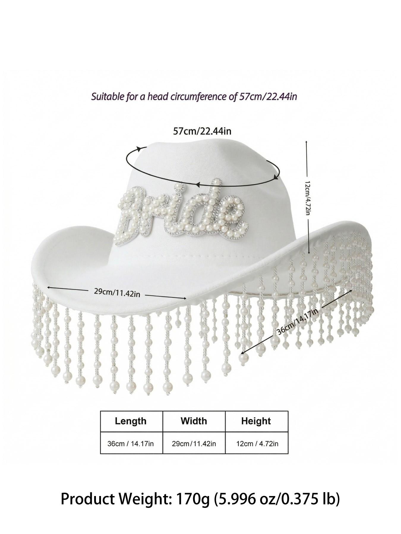 Pearl Fringe Bridal Cowboy Hat, Essential for Bachelorette Party Photos, Bride Letter Decoration, Western Style Wedding Accessory