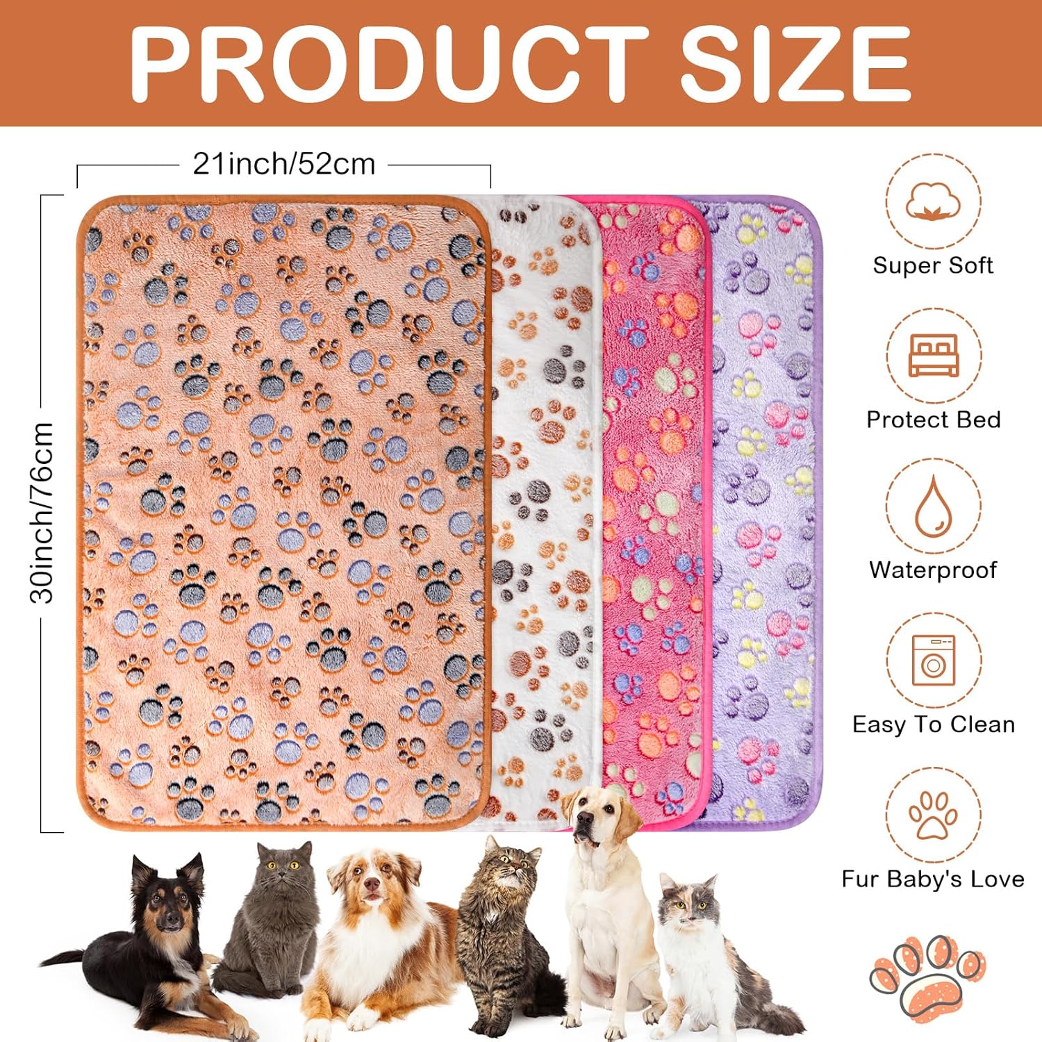 Hestya 4 count   Puppy Pads Soft  Blanket  Sleeping Mat Absorbent  Blanket Paw  Warm Pads Fleece Puppy Potty  Pads   Bowl (30 x 21 inch)