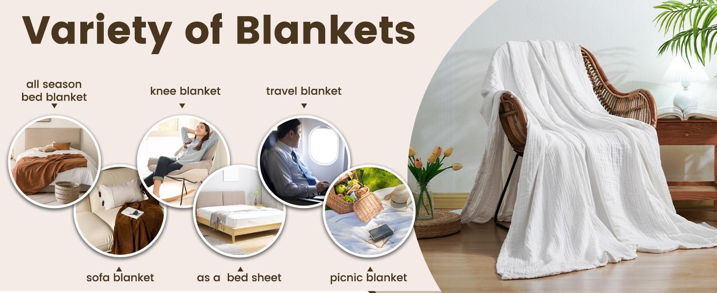 PHF Cooling Muslin King Blanket for Hot Sleepers, 60% Rayon Derived from Bamboo, 40% Cotton for Summer, 4-Layer Breathable Lightweight Gauze Blanket for Bed Couch