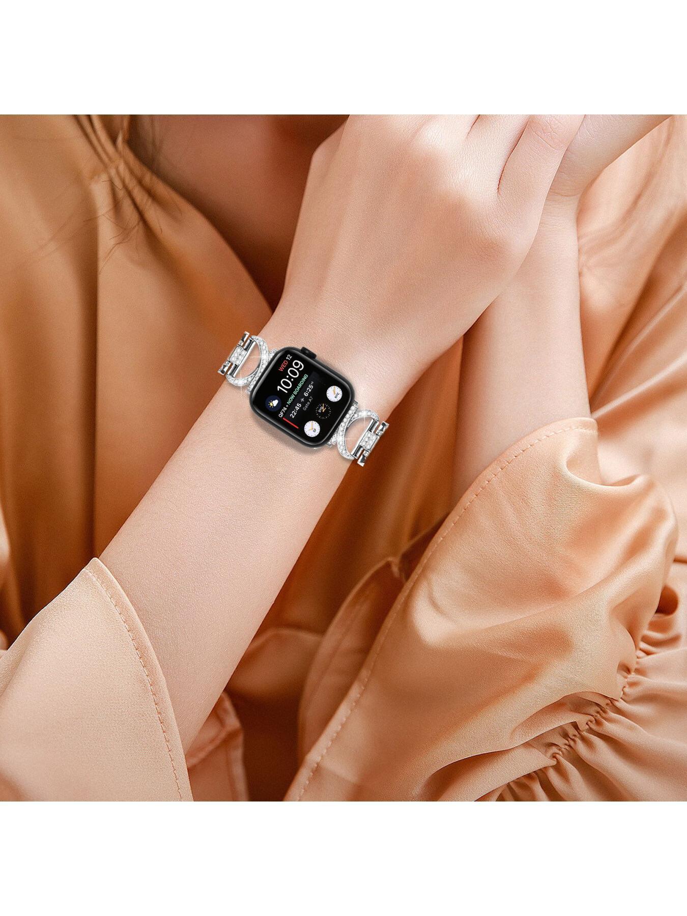 Diamond-encrusted metal watch strap compatible with Apple Watch, suitable for Apple Watch Series 1 to 11 smartwatches