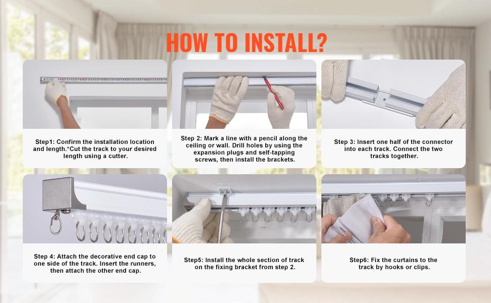 VEVOR Ceiling Curtain Track Set, 11.8 FT/3.6 Meter, Sliding Ceiling Track System for Curtains, Room Divider Curtain Track Ceiling/Wall Mountedfor Living Room Bedroom with Hooks and Hardware, White