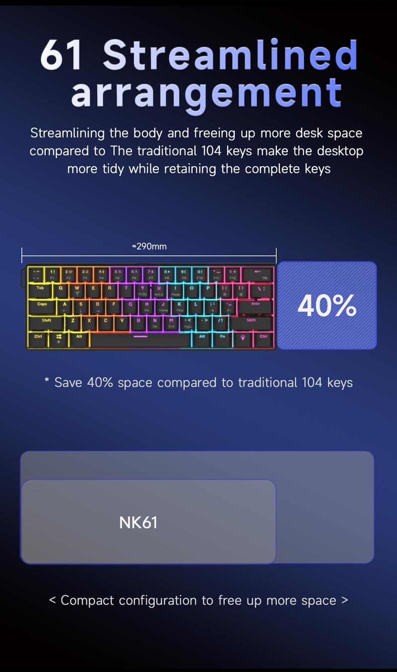 AJAZZ Mini 60% Gaming Mechanical Keyboard Red Switch 61 Key Compact Wired Office Keyboard NK61 Hot Swap Keyboard Ergonomic Mechanical Sense Office Artifact Plug and Play Support Multiple Systems Suitable for Gaming and Office