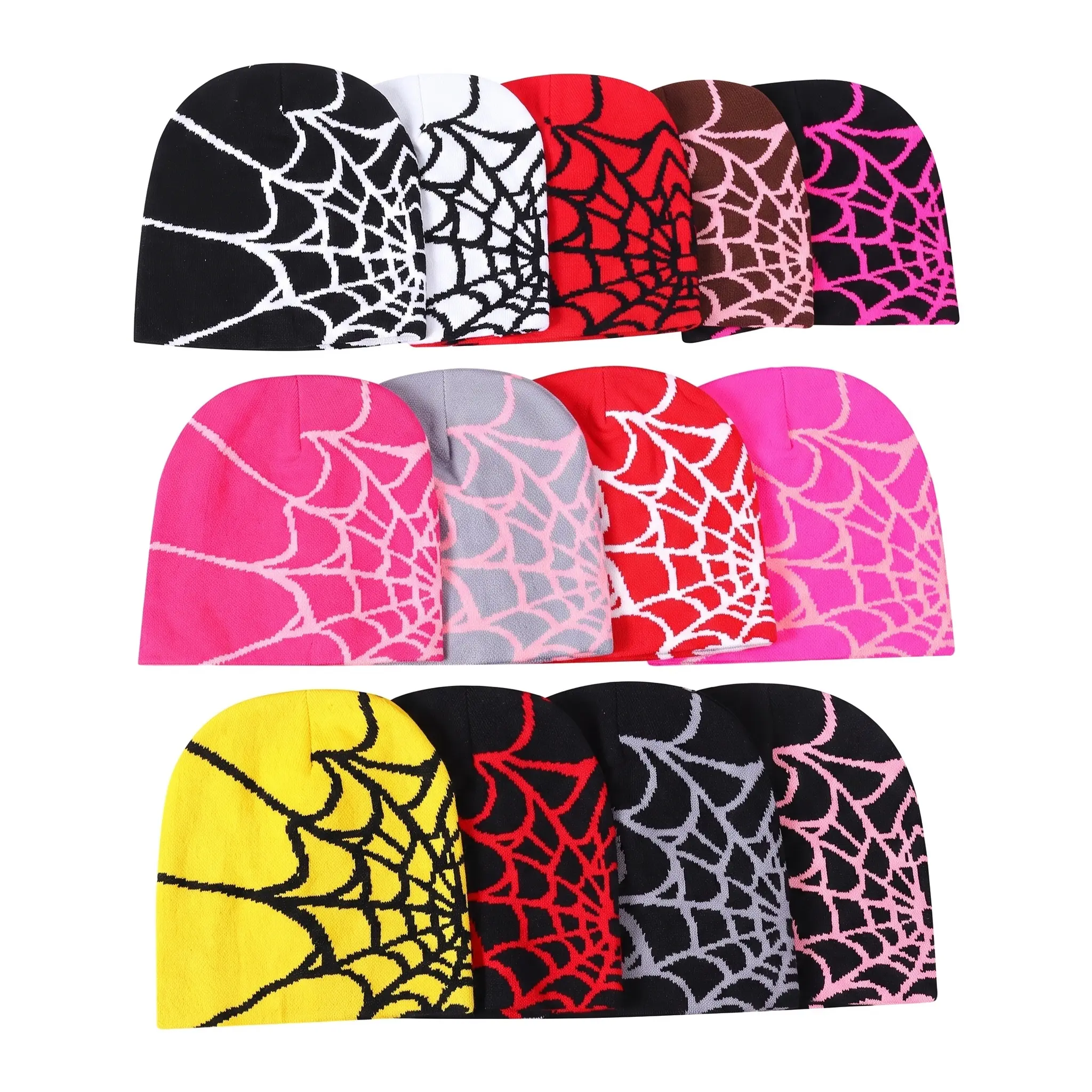 Unisex Cozy Knit Bobble Beanie, All-Season Warm Thermal Jacquard Hat with Cute Spider Web Pattern, Soft Stretch One-Size Skull Cap, Fashion Accessories for Women